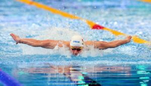 Jakub Majerski of Poland competes during Men's 100m Butterfly semifinal at the FINA World Aquatics Championships Doha 2024 in Doha, Qatar 16 February 2024. Fot. PAP/EPA/ALI HAIDER