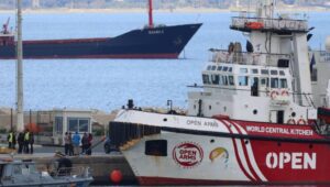 A view shows the boat of NGOs Open Arms and World Central Kitchen (WCK), which is scheduled to depart towrad Gaza with aid, docked at Larnaca harbour, Cyprus, 10 March 2024. According to NGO Open Arms, the NGO together with WCK, another NGO involved with aid inside Gaza, it is working in a joint mission to establish a humanitarian matritime corridor from Larnaca to Gaza. WCK said that the first aid shipment is a UAE aid one, it is due to depart from Larnaca on 11 March. EU President Ursula von der Leyen announced on 08 march during a visit to Cyprus that  she expected a maritime aid corridor to start operating between Cyprus and Gaza this weekend, "taking desperately-needed aid to besieged Palestinians'.  Fot. PAP/EPA