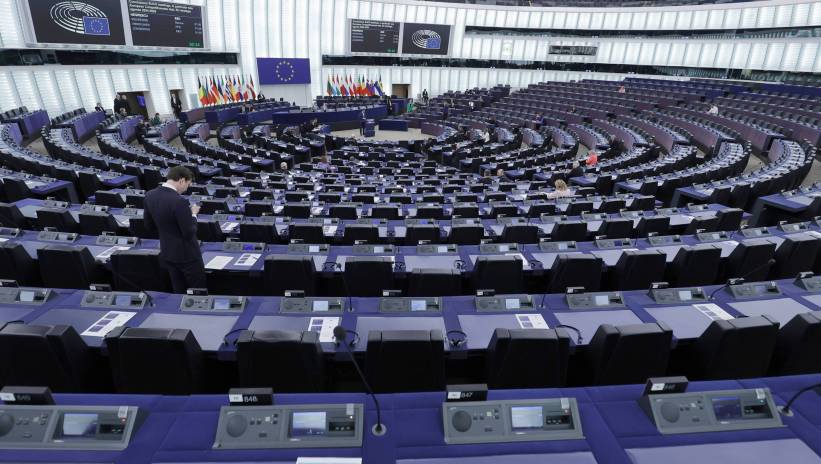 A view inside of the Plenary room at the European Parliament in Strasbourg, France, 23 April 2024. The EU Parliament's session runs from 22 until 25 April 2024. The European elections will take place on 06 June and 09 June 2024. Fot. PAP/EPA/RONALD WITTEK