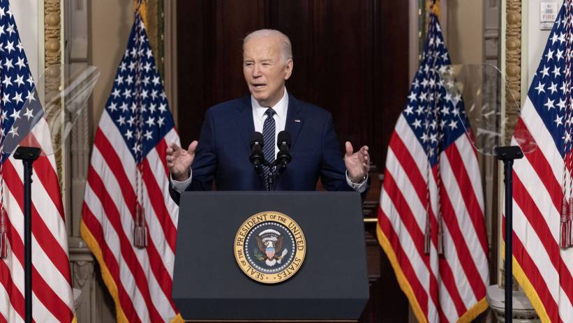 US President Joe Biden delivers remarks on lowering healthcare costs for Americans, in the Indian Treaty Room of the Eisenhower Executive Office Building on the White House complex, in Washington, DC, USA, 03 April 2024. Fot. PAP/EPA/MICHAEL REYNOLDS