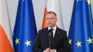 Warszawa, 22.05.2024. Prezydent Andrzej Duda podczas spotkania z uczestnikami międzynarodowej konferencji PISM Strategic Ark, 22 bm. w Pałacu Prezydenckim w Warszawie. Fot. PAP/Paweł Supernak