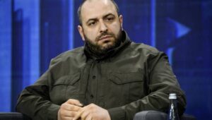 Kijów, Ukraina, 25.02.2024. Minister obrony Rustem Umierow na forum „Ukraina. 2024 rok” w Kijowie, 25 bm. w związku z drugą rocznicę pełnoskalowej rosyjskiej agresji na Ukrainę. Fot. PAP/Vladyslav Musiienko