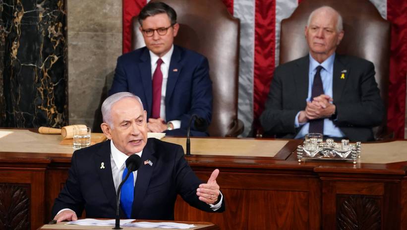 Prime Minister of Israel Benjamin Netanyahu delivers an address to a joint meeting of Congress in the chamber of the US House of Representatives on Capitol Hill in Washington, DC, USA, 24 July 2024. Netanyahu's address to a joint meeting of the US Congress comes amid a close 2024 US presidential election cycle. Thousands of pro-Palestinian protesters were expected to gather near the US Capitol when Netanyahu becomes the first leader to address the US Congress four times. Fot. PAP/EPA/WILL OLIVER