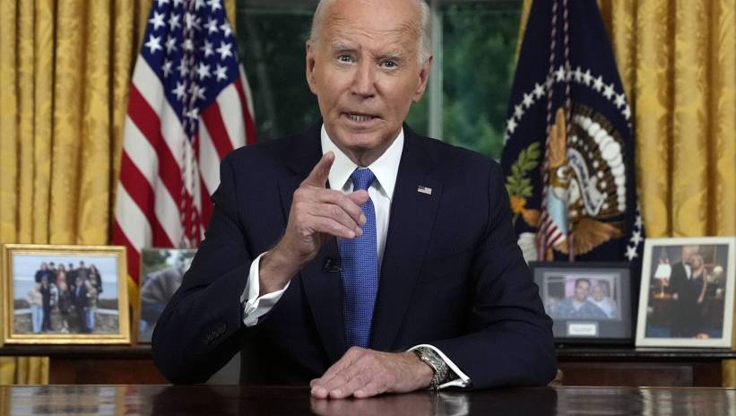 US President Joe Biden addresses the nation from the Oval Office of the White House in Washington, DC, USA,, 24 July 2024. Biden spoke about his decision to drop out of the 2024 presidential race. Fot. PAP/EPA/EVAN VUCCI / POOL