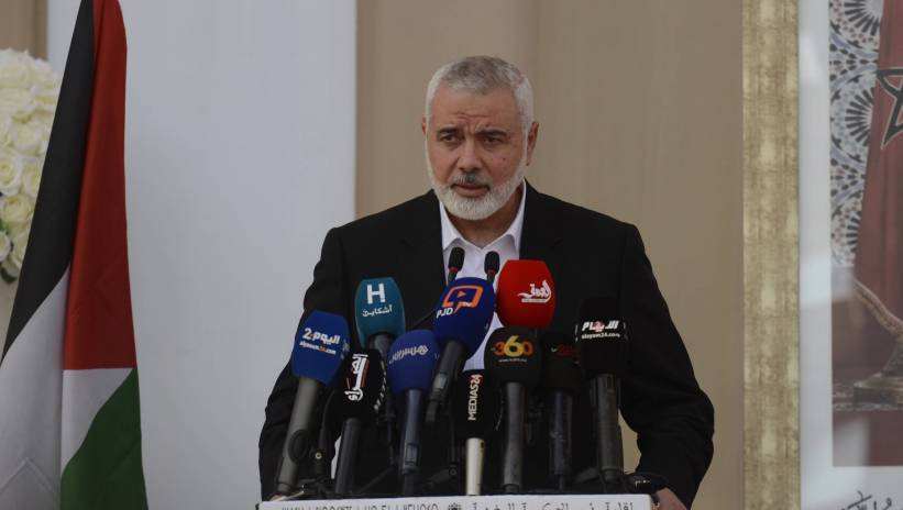 Hamas leader Ismail Haniyeh speaks during a meeting with Moroccan Prime Minister Saad-Eddine El Othmani (not pictured) in Rabat, Morocco, 16 June 2021 (reissued 31 July 2024). According to the Islamic Republic News Agency, Hamas political chief Ismail Haniyeh and one of his bodyguards were killed in Tehran, Iran. Fot. PAP/EPA/STRINGER