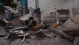A view of damages after the Israeli air strike hit UNRWA's Al-Jaouni School housing displaced people in the Nuseirat refugee camp in the central Gaza Strip, 06 July 2024. At least 16 people have died and 50 are injured in an Israeli attack on a UN school in central Gaza Strip, according to the Palestinian health ministry . Israeli army (IDF) confirmed the strike following what it said was information about the location being used as 'a hideout' from where attacks against the IDF were 'directed and carried out'. Fot. PAP/EPA/HAITHAM IMAD