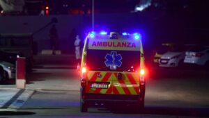 An ambulance drives away after some 356 migrants, who had been stranded on the NGO rescue ship Ocean Viking for 13 days in the Mediterranean, arrived on board an Armed Forces of Malta (AFM) vessel at Hay Wharf maritime base in Floriana, Malta, late 23 August 2019 (issued 24 August 2019). Some 356 African migrants aboard the rescue ship Ocean Viking migrants will be re-distributed to six other EU states (France, Germany, Ireland, Luxembourg, Portugal and Romania), the Maltese government said. 
Fot. PAP/EPA/STRINGER