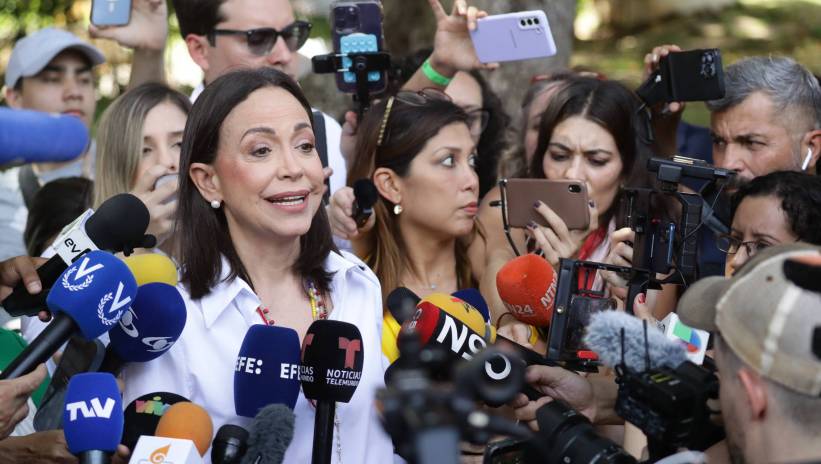 Venezuelan opposition leader Maria Corina Machado makes a statement after voting in presidential election, in Caracas, Venezuela, 28 July 2024. Fot. PAP/EPA/Ronald Pena R