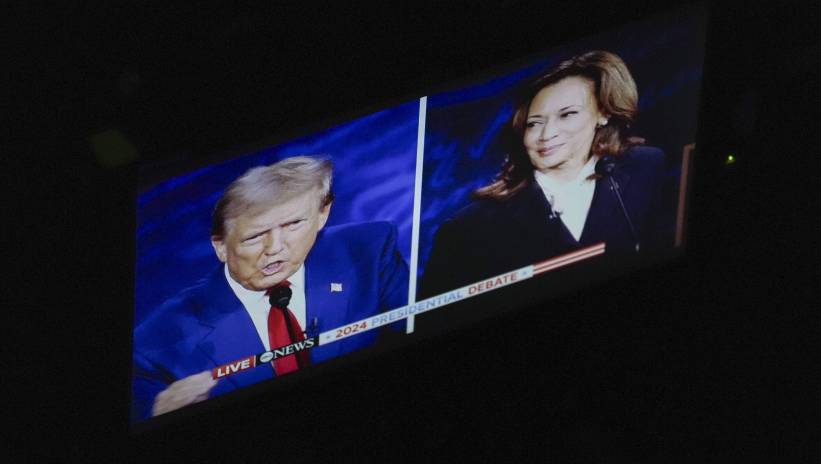 A monitor off stage during a presidential debate between Republican presidential candidate Donald J. Trump and Democratic presidential candidate US Vice President Kamala Harris hosted by ABC News at the National Constitution Center in Philadelphia, Pennsylvania, USA 10 September 2024. The 90 minute event is the only planned debate between the two candidates in the 2024 presidential election. Fot. PAP/EPA/DEMETRIUS FREEMAN / POOL