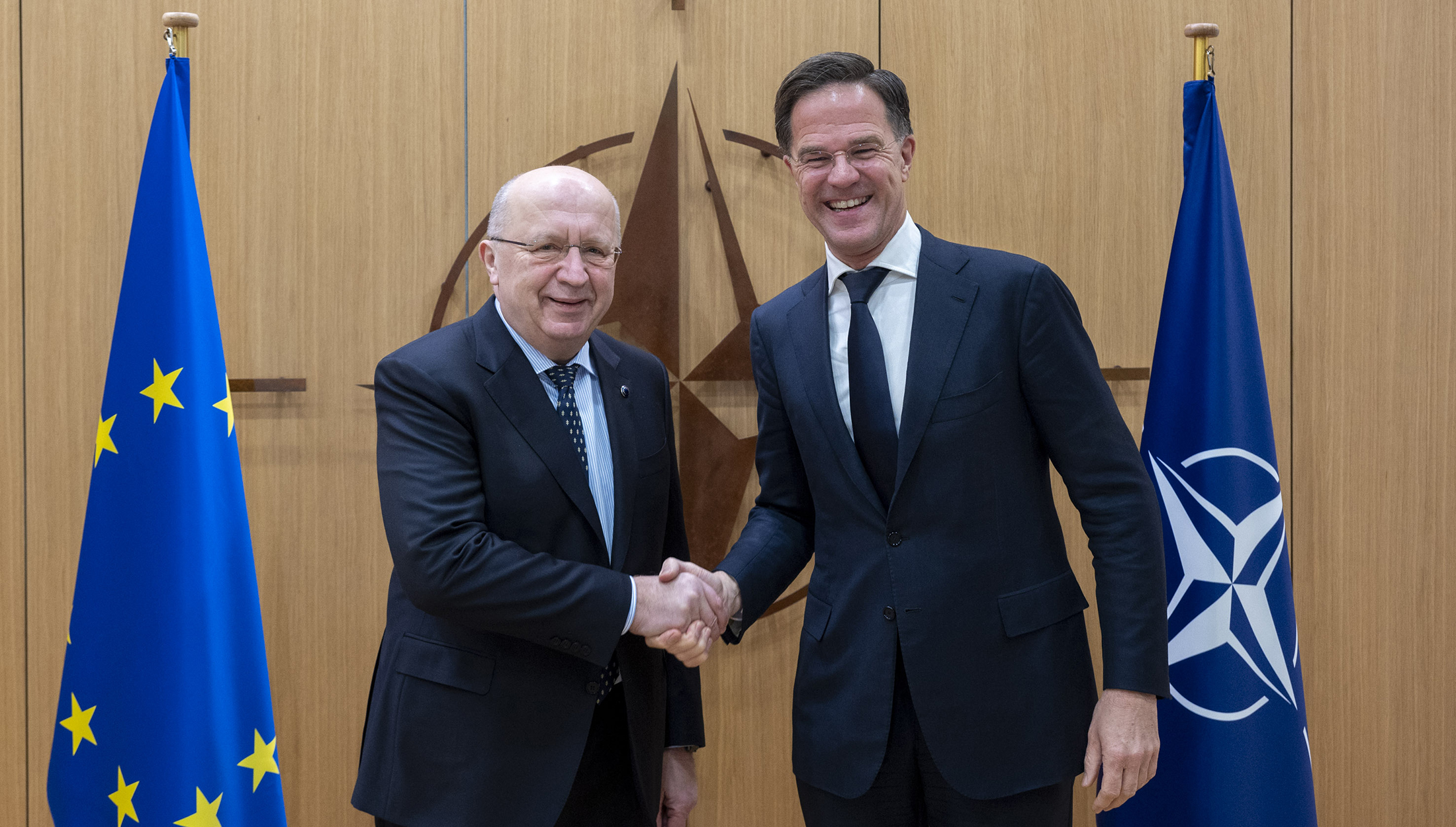 NATO Secretary General Mark Rutte meets with with EU Commissioner for Defence and Space, Andrius Kubilius