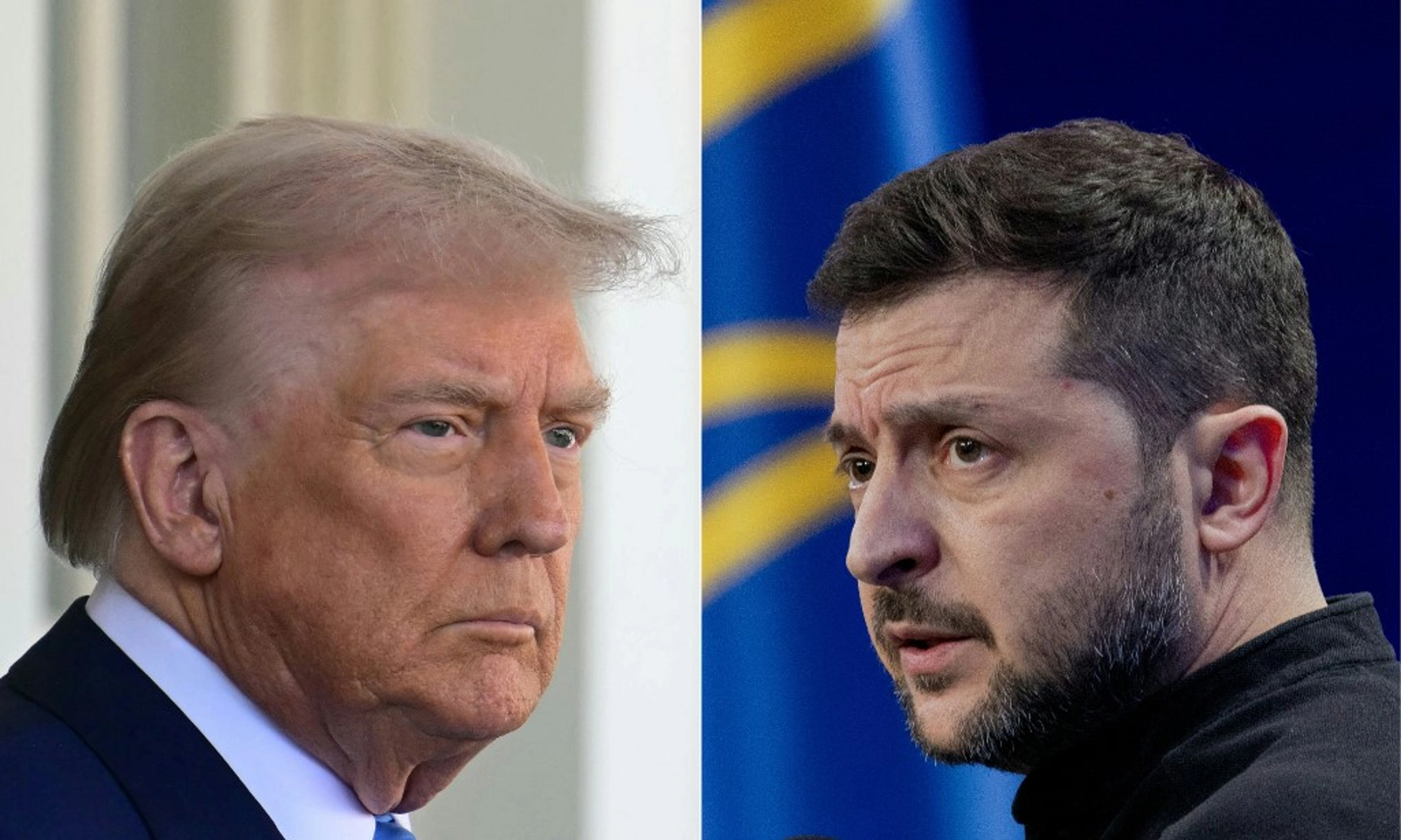 Foto: Zdjęcie łączone (25 lutego 2025 r.): prezydent USA Donald Trump 24 lutego 2025 r. i prezydent Ukrainy Wołodymyr Zełenski 23 lutego 2025 r. (Zdjęcie: Jim WATSON i Tetiana DZHAFAROVA / AFP) / Źródło: kyivpost.com