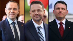 Foto: Kandydaci na Prezydenta RP którzy zajęli trzy pierwsze miejsca podczas pierwszej tury wyborczej w dniu 18 maja (fot. PAP; Forum) / Źródło: TVP Info