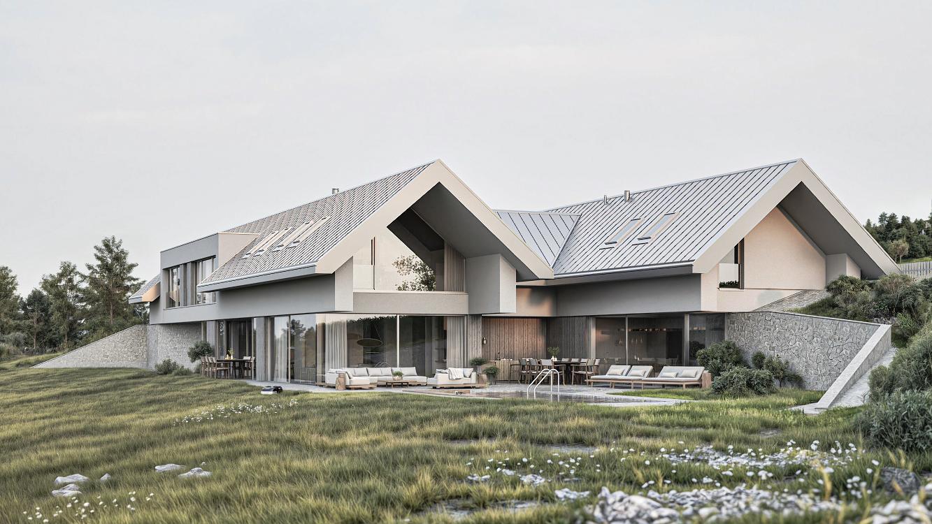 Foto: Dom o Dwóch Twarzach / H / Szary / Kamienny / Dom w Skarpie / KIAZMA.STUDIO