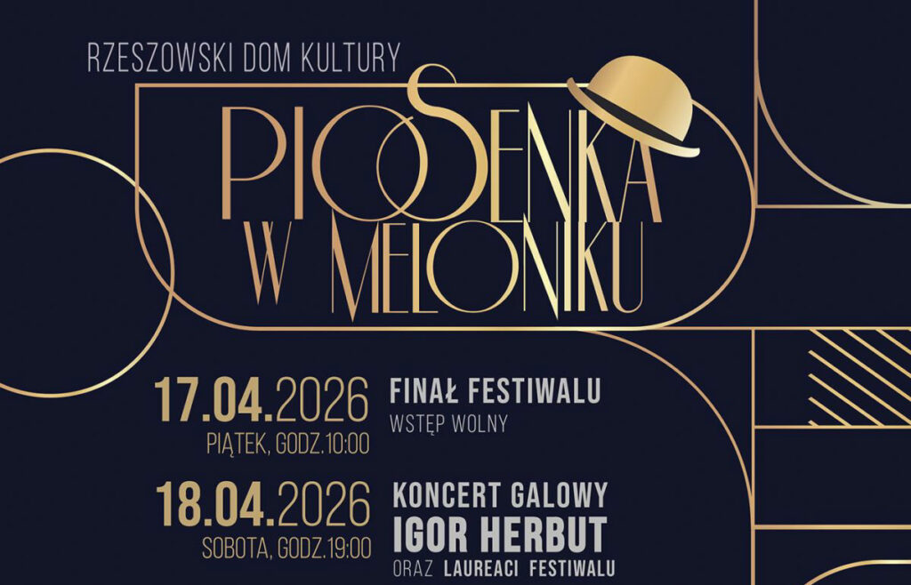 Grafika - Plakat promujący 14. Ogólnopolski Festiwal Piosenki Aktorskiej, Filmowej i Musicalowej "Piosenka w Meloniku"