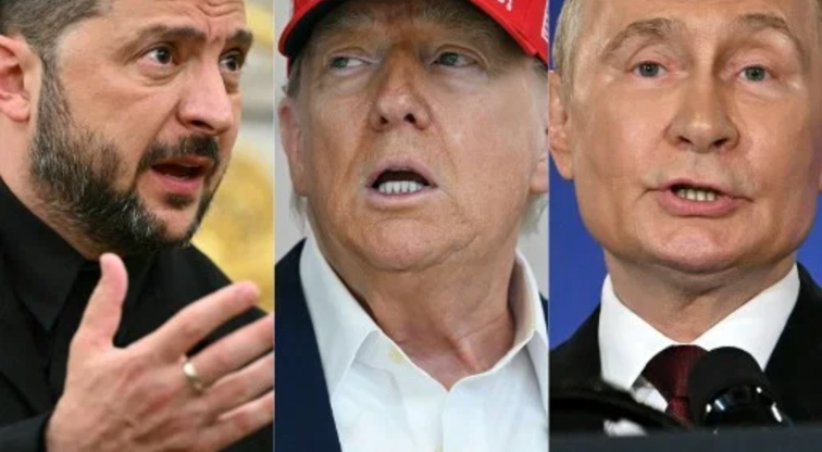 Ta kombinacja zdjęć stworzona przez AFP 22 sierpnia 2025 r. przedstawia LR, prezydenta Ukrainy Wołodymyra Zełenskiego, prezydenta USA Donalda Trumpa i prezydenta Rosji Władimira Putina.